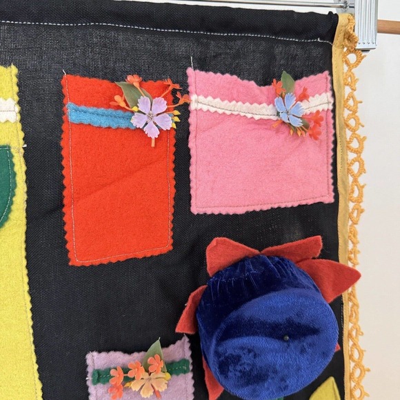 Vintage Handmade Felt Patchwork Sewing Pocket Wall Organizer Tatting Floral - Picture 4 of 12